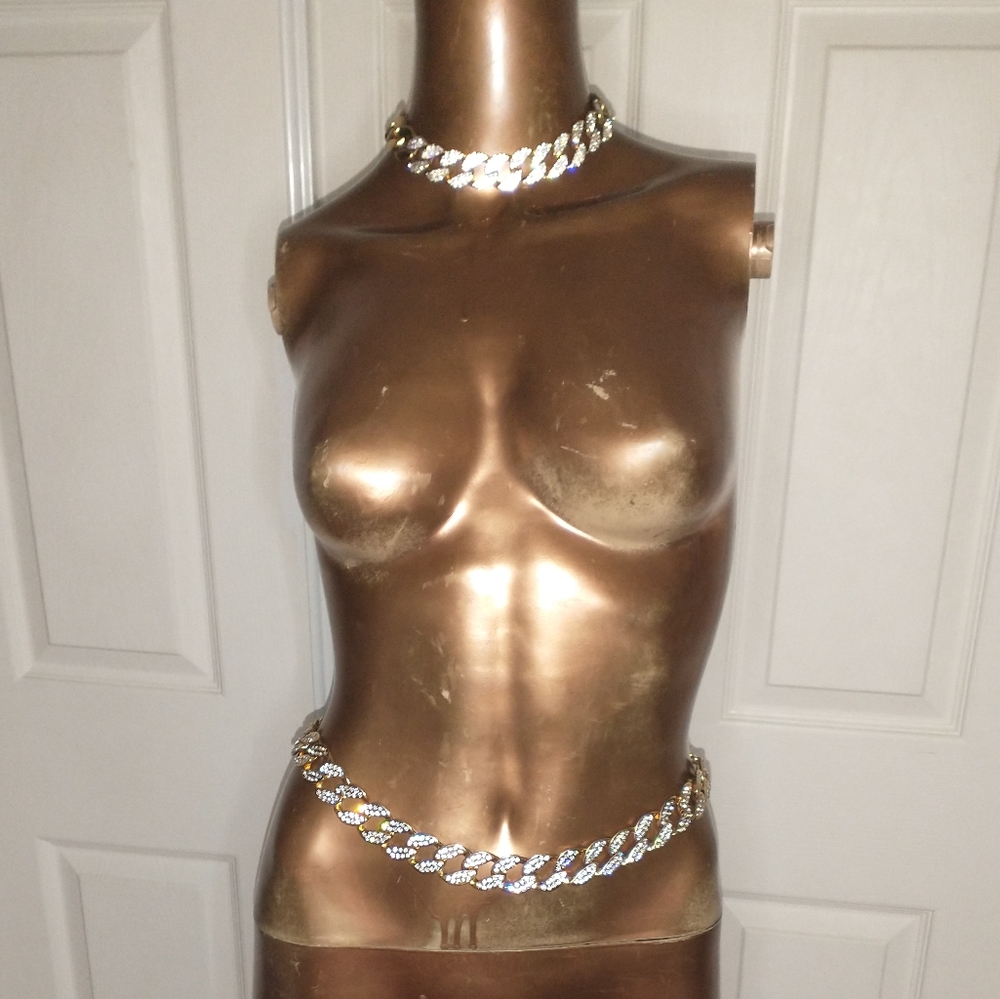Women's gold Cuban Link belt and necklace choker
